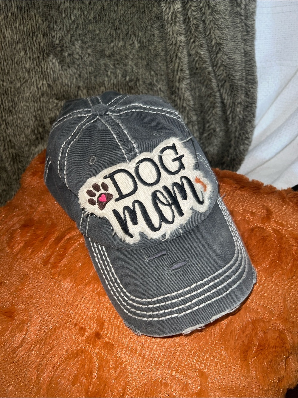 KBETHOS Dog Mom Distressed Baseball Cap - Black with Cream Patch